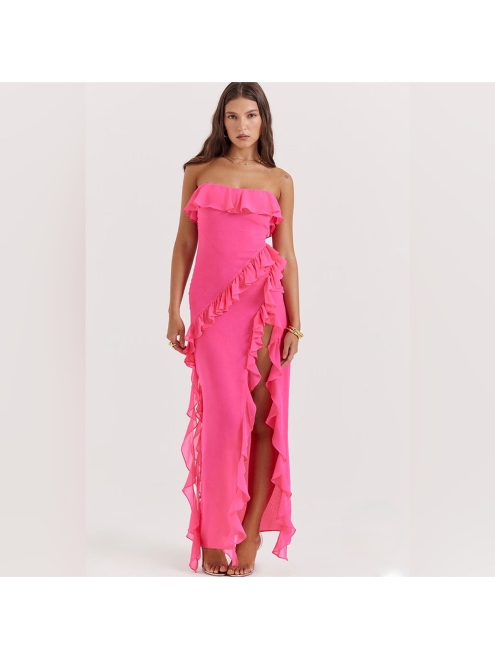 House of CB SARINA Fuchsia Ruffle Maxi Dress